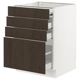 SEKTION / MAXIMERA Bc w pull-out work surface/3drw, white/Sinarp brown, 24x24x30 "