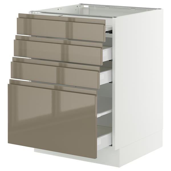 SEKTION / MAXIMERA Bc w pull-out work surface/3drw, white/Voxtorp high-gloss dark grey-brown, 24x24x30 "