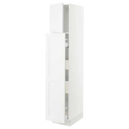 White SEKTION kitchen cabinet with adjustable shelves and soft-close hinges.