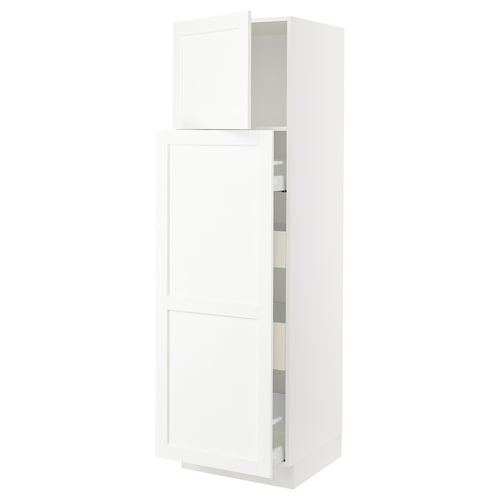 Ikea SEKTION white tall kitchen cabinet with storage shelves and adjustable hinges.