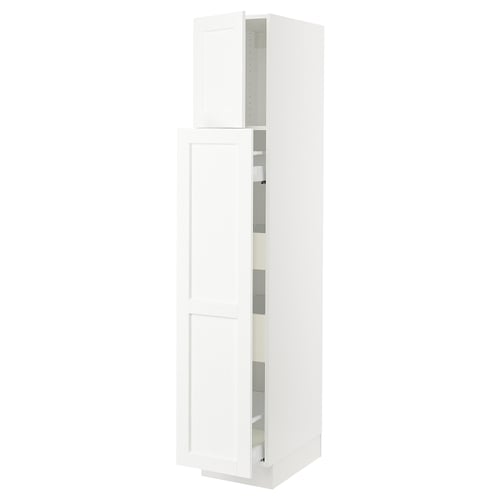 SEKTION tall white cabinet, glossy finish, with two adjustable shelves.