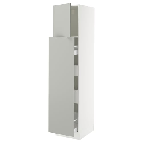 SEKTION light grey kitchen cabinet, sleek, modern, white with adjustable shelves.