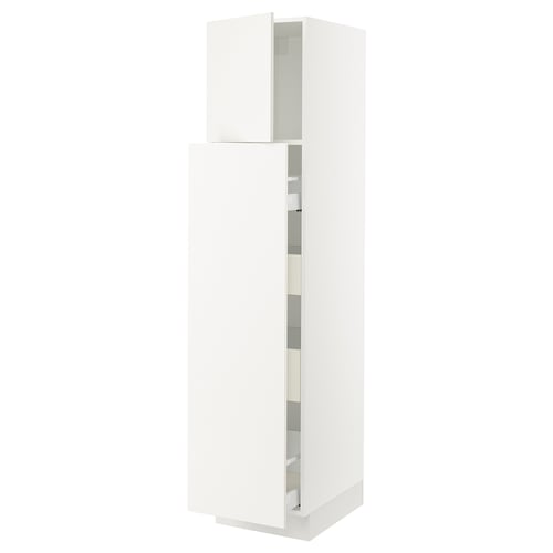 White SEKTION kitchen cabinet with adjustable shelves and soft-closing doors.