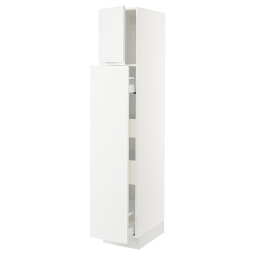 A white SEKTION kitchen cabinet with adjustable shelves and a modern, minimalist design.