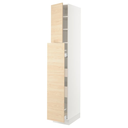 SEKTION kitchen cabinet in white & light ash. Tall, slim with two adjustable shelves.