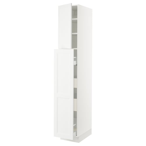 SEKTION white kitchen cabinet, tall, rectangular with adjustable shelves.