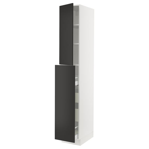 SEKTION / MAXIMERA Hc w p-o func 4drw/1dr/2shlv, white/Nickebo matt anthracite, 15x24x90 "