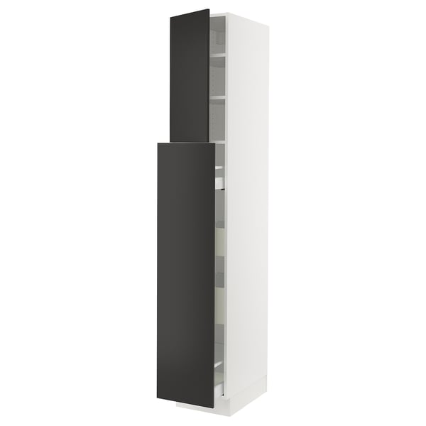 SEKTION / MAXIMERA Hc w p-o func 4drw/1dr/2shlv, white/Nickebo matt anthracite, 15x24x90 "