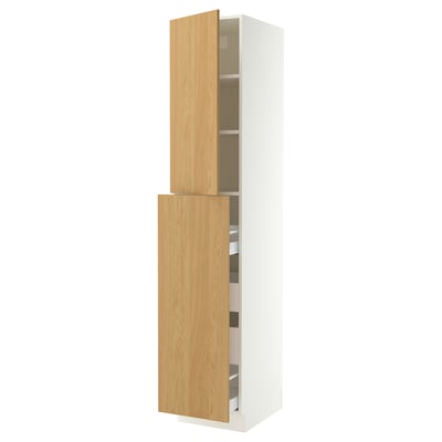 SEKTION / MAXIMERA Hc w p-o func 4drw/1dr/2shlv, white/Sinarp oak veneer, 18x24x90 "