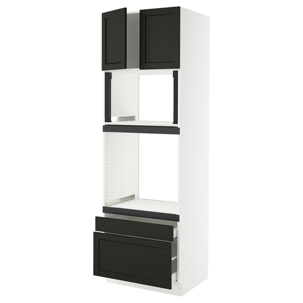 SEKTION / MAXIMERA Hi cab f oven/micro w 2 drwrs/2 drs, white/Lerhyttan black stained, 30x24x90 "