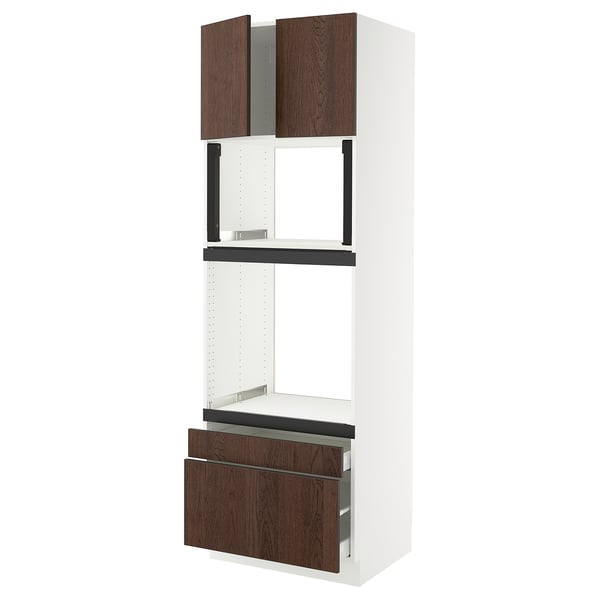 SEKTION / MAXIMERA Hi cab f oven/micro w 2 drwrs/2 drs, white/Sinarp brown, 30x24x90 "