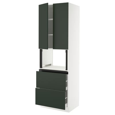 SEKTION / MAXIMERA Hi cb f micro w 2 drawers/2 doors, white/Havstorp deep green, 30x24x90 "