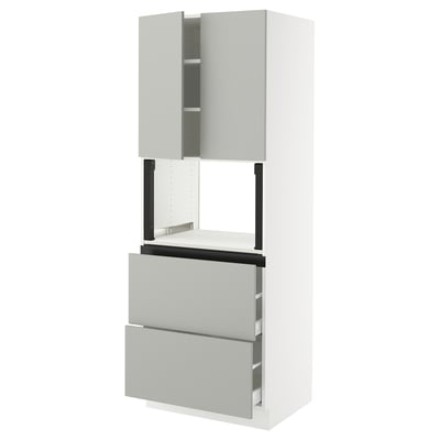 SEKTION / MAXIMERA Hi cb f micro w 2 drawers/2 doors, white/Havstorp light gray, 30x24x80 "