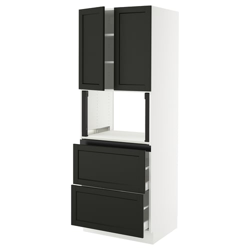 SEKTION kitchen storage in black & white, with dark stained wood & modern design.