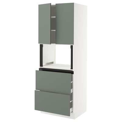 SEKTION / MAXIMERA Hi cb f micro w 2 drawers/2 doors, white/Nickebo matt grey-green, 30x24x80 "