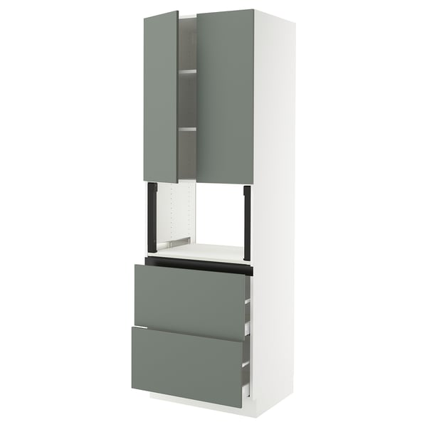 SEKTION / MAXIMERA Hi cb f micro w 2 drawers/2 doors, white/Nickebo matt grey-green, 30x24x90 "