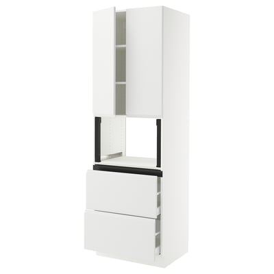 SEKTION / MAXIMERA Hi cb f micro w 2 drawers/2 doors, white/Voxtorp matt white, 30x24x90 "