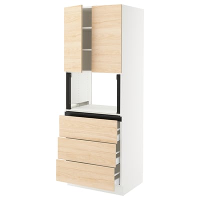 SEKTION / MAXIMERA Hi cb f micro w 3 drawers/2 doors, white/Askersund light ash effect, 30x24x80 "