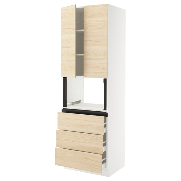 SEKTION / MAXIMERA Hi cb f micro w 3 drawers/2 doors, white/Askersund light ash effect, 30x24x90 "