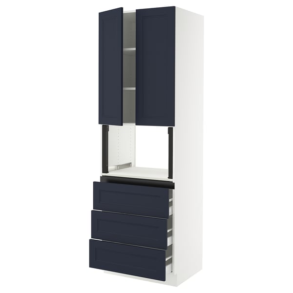 SEKTION / MAXIMERA Hi cb f micro w 3 drawers/2 doors, white Axstad/matte blue, 30x24x90 "