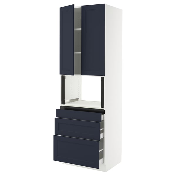 SEKTION / MAXIMERA Hi cb f micro w 3 drawers/2 doors, white Axstad/matte blue, 30x24x90 "