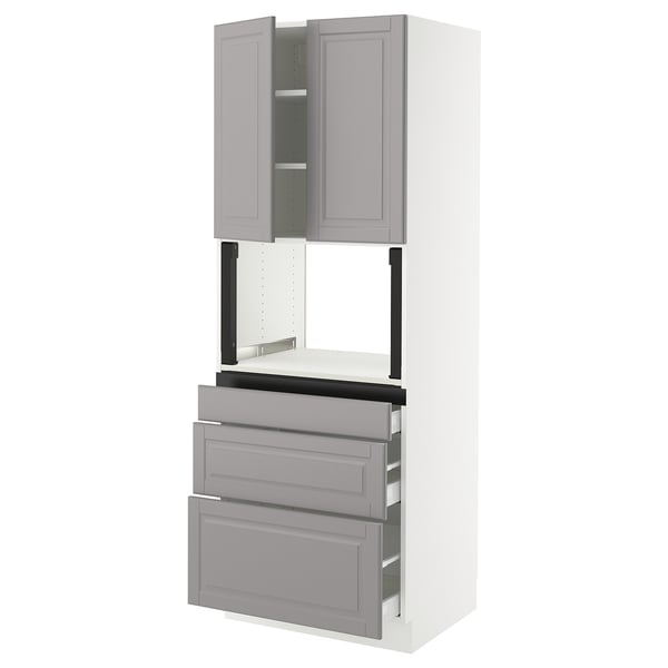 SEKTION / MAXIMERA Hi cb f micro w 3 drawers/2 doors, white/Bodbyn gray, 30x24x80 "