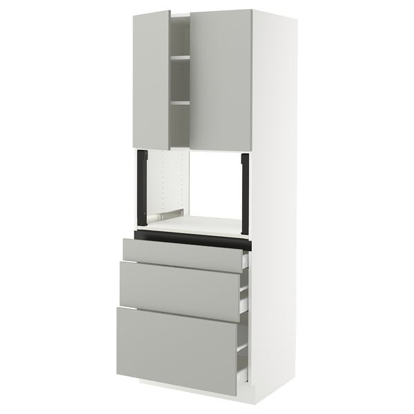 SEKTION / MAXIMERA Hi cb f micro w 3 drawers/2 doors, white/Havstorp light gray, 30x24x80 "