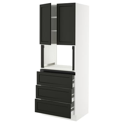 SEKTION / MAXIMERA Hi cb f micro w 3 drawers/2 doors, white/Lerhyttan black stained, 30x24x80 "