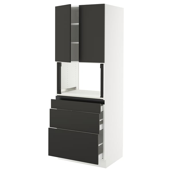 SEKTION / MAXIMERA Hi cb f micro w 3 drawers/2 doors, white/Nickebo matt anthracite, 30x24x80 "