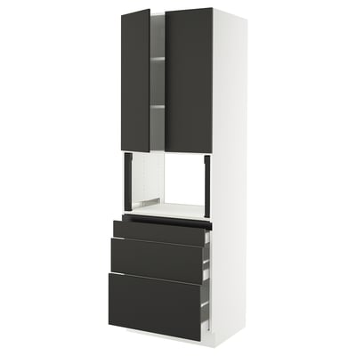 SEKTION / MAXIMERA Hi cb f micro w 3 drawers/2 doors, white/Nickebo matt anthracite, 30x24x90 "