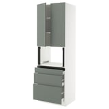 SEKTION / MAXIMERA Hi cb f micro w 3 drawers/2 doors, white/Nickebo matt grey-green, 30x24x90 "