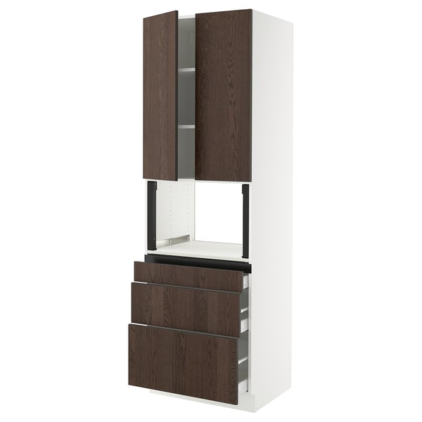 SEKTION / MAXIMERA Hi cb f micro w 3 drawers/2 doors, white/Sinarp brown, 30x24x90 "