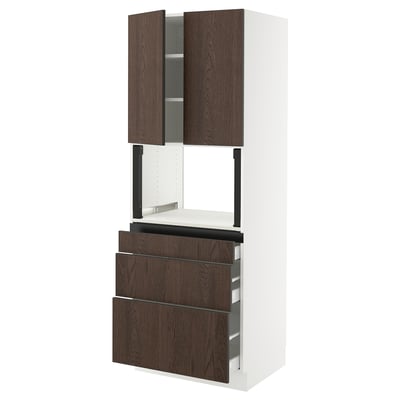 SEKTION / MAXIMERA Hi cb f micro w 3 drawers/2 doors, white/Sinarp brown, 30x24x80 "