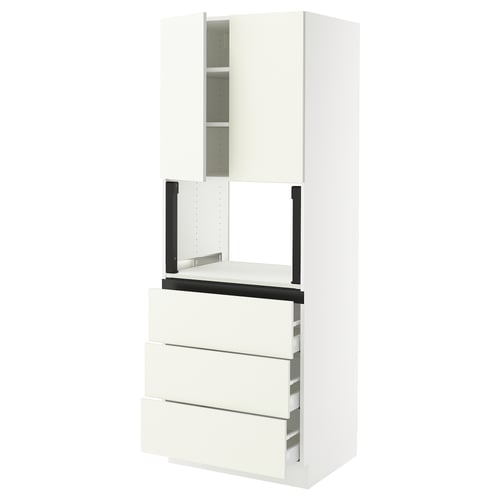 A white SEKTION kitchen cabinet unit with drawers and shelves.
