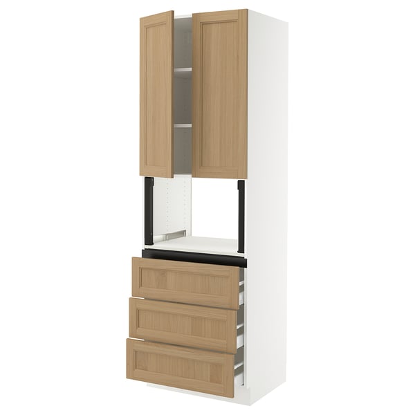 SEKTION / MAXIMERA Hi cb f micro w 3 drawers/2 doors, white/Vedhamn oak, 30x24x90 "