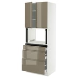 SEKTION / MAXIMERA Hi cb f micro w 3 drawers/2 doors, white/Voxtorp high-gloss dark grey-brown, 30x24x80 "