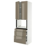 SEKTION / MAXIMERA Hi cb f micro w 3 drawers/2 doors, white/Voxtorp high-gloss dark grey-brown, 30x24x90 "