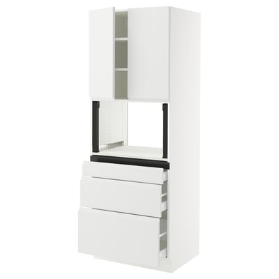 SEKTION / MAXIMERA Hi cb f micro w 3 drawers/2 doors, white/Voxtorp matt white, 30x24x80 "
