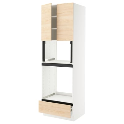 A light wood-colored ikea SEKTION kitchen cabinet unit with both shelves and drawers.