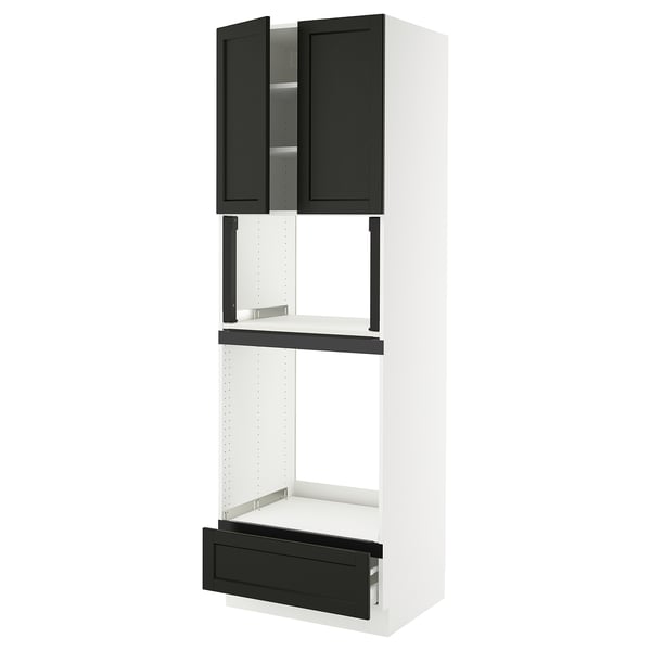SEKTION / MAXIMERA Hi cb f oven/micro w drawer/2 doors, white/Lerhyttan black stained, 30x24x90 "