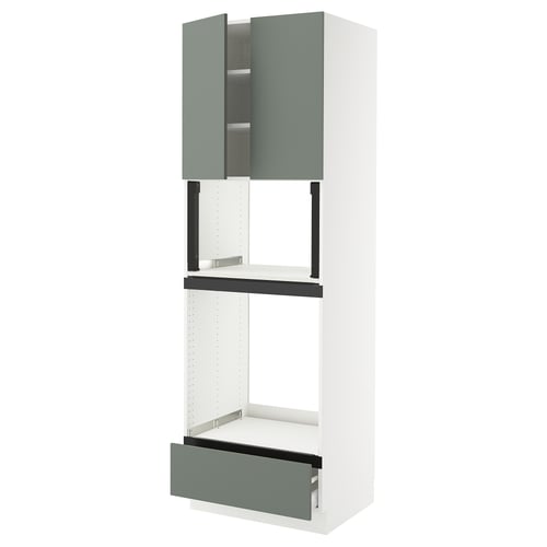 Ikea SEKTION kitchen unit, grey-green, modern, three-tier storage, metal hinges.