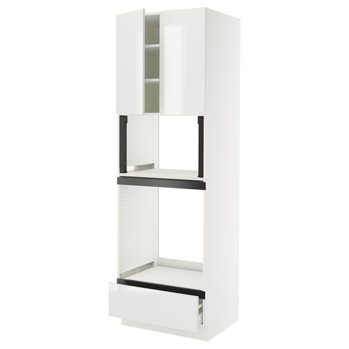 SEKTION white high gloss kitchen cabinets - 2 doors, 2 shelves, 1 drawer.