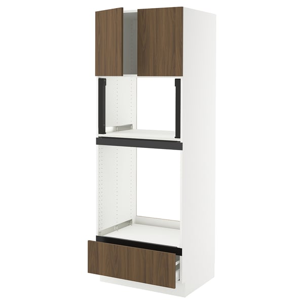 SEKTION / MAXIMERA Hi cb f oven/micro w drawer/2 doors, white/Tistorp brown walnut effect, 30x24x80 "
