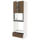 SEKTION / MAXIMERA Hi cb f oven/micro w drawer/2 doors, white/Tistorp brown walnut effect, 30x24x90 "
