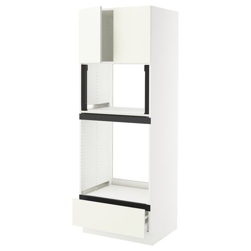 A white SEKTION kitchen cabinet with a drawer and open shelves.
