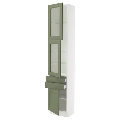 SEKTION / MAXIMERA Hi cb w 2 glass drs/2 drwrs/1 dr, white/Axstad gray-green, 18x15x90 "