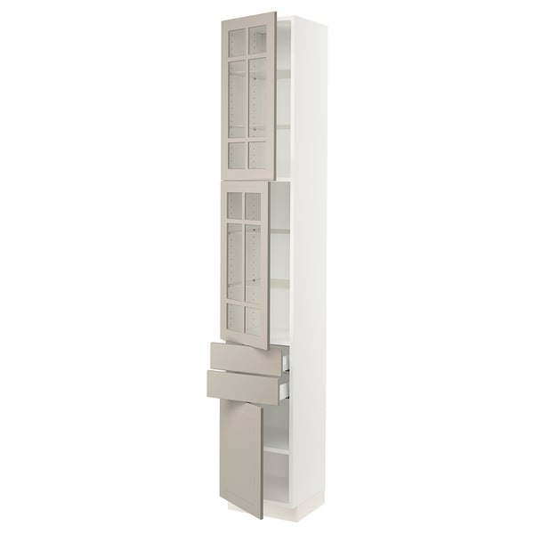 SEKTION / MAXIMERA Hi cb w 2 glass drs/2 drwrs/1 dr, white/Stensund beige, 15x15x90 "