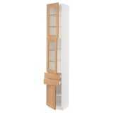 SEKTION / MAXIMERA Hi cb w 2 glass drs/2 drwrs/1 dr, white/Vedhamn oak, 15x15x90 "