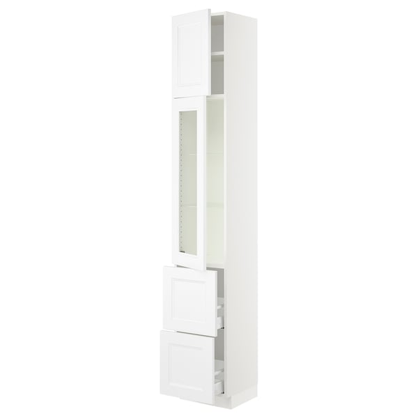 SEKTION / MAXIMERA Hi cb w glass dr/2 drawers/1 door, white/Axstad matt white, 15x15x90 "