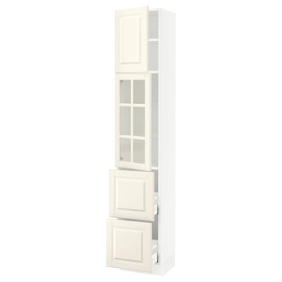 SEKTION / MAXIMERA Hi cb w glass dr/2 drawers/1 door, white/Bodbyn off-white, 15x15x80 "